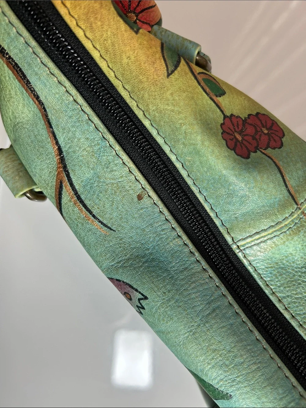 Anuschka Hand Painted Paisley Floral Theme Leather Satchel & Shoulder Strap